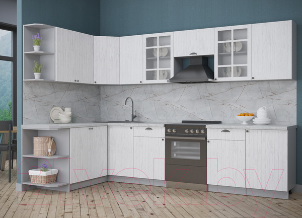 Изображение товара Кухонный гарнитур Интерлиния Берес 1.7x3.1 левая (дуб полярный/серый каспий)