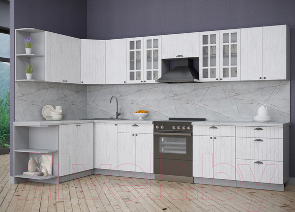 Изображение товара Кухонный гарнитур Интерлиния Берес 1.7x3.4 левая (дуб полярный/серый каспий)