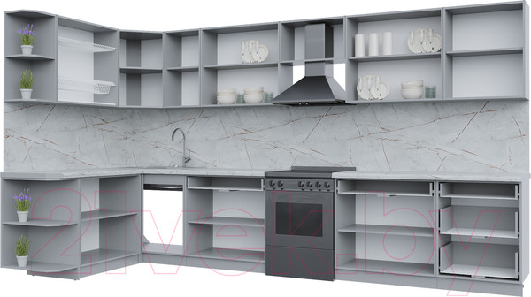 Изображение товара Кухонный гарнитур Интерлиния Берес 1.7x3.8 левая (дуб полярный/серый каспий)