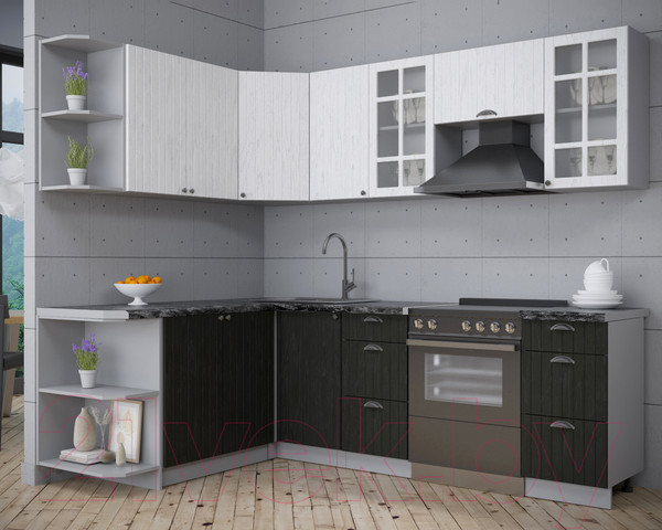 Изображение товара Кухонный гарнитур Интерлиния Берес 1.7x2.4 левая (дуб английский/дуб полярный/кастилло темный)