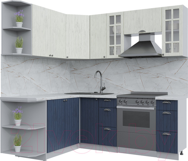 Изображение товара Кухонный гарнитур Интерлиния Берес 1.7x2.1 левая (дуб снежный/дуб королевский/серый каспий)