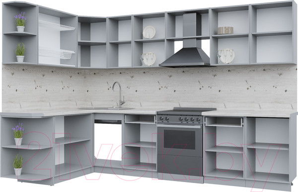 Изображение товара Кухонный гарнитур Интерлиния Берес 1.7x3.1 левая (дуб снежный/серый каспий)