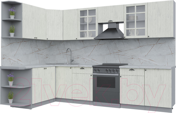 Изображение товара Кухонный гарнитур Интерлиния Берес 1.7x3.1 левая (дуб снежный/серый каспий)