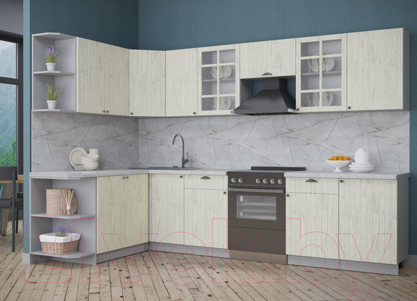 Изображение товара Кухонный гарнитур Интерлиния Берес 1.7x3.1 левая (дуб снежный/серый каспий)