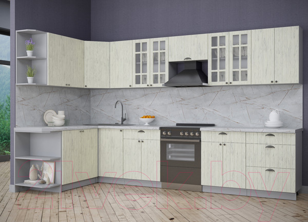 Изображение товара Кухонный гарнитур Интерлиния Берес 1.7x3.4 левая (дуб снежный/серый каспий)