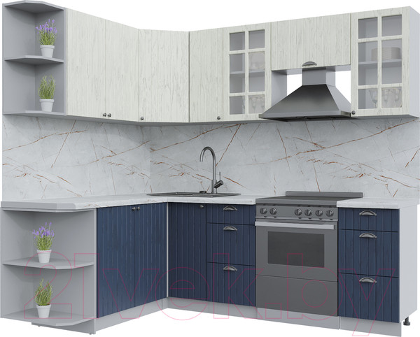 Изображение товара Кухонный гарнитур Интерлиния Берес 1.7x2.3 левая (дуб снежный/дуб королевский/серый каспий)