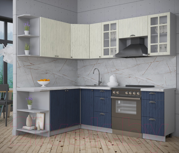 Изображение товара Кухонный гарнитур Интерлиния Берес 1.7x2.3 левая (дуб снежный/дуб королевский/серый каспий)