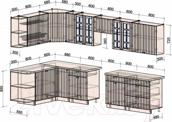 Изображение товара Кухонный гарнитур Интерлиния Берес 1.7x3.5 левая (дуб снежный/серый каспий)