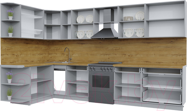 Изображение товара Кухонный гарнитур Интерлиния Берес 1.7x3.5 левая (дуб снежный/серый каспий)