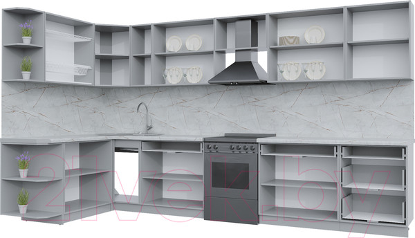 Изображение товара Кухонный гарнитур Интерлиния Берес 1.7x3.7 левая (дуб снежный/серый каспий)