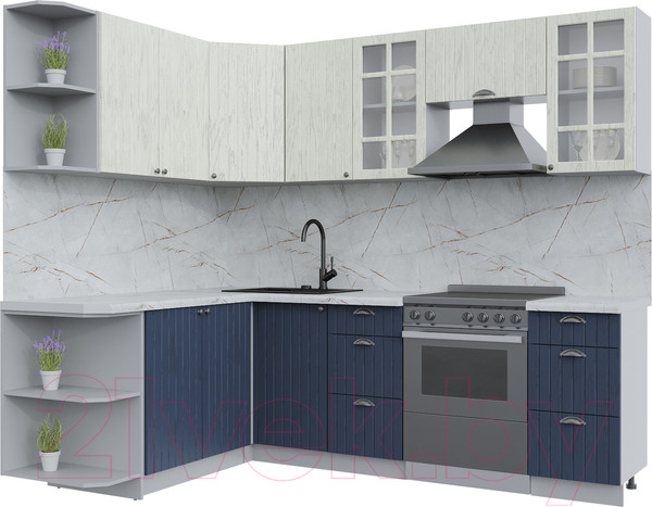 Изображение товара Кухонный гарнитур Интерлиния Берес 1.7x2.4 левая (дуб снежный/дуб королевский/серый каспий)