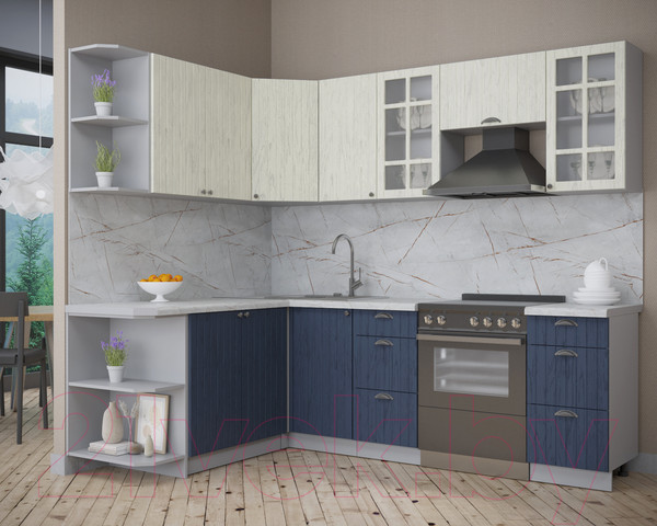 Изображение товара Кухонный гарнитур Интерлиния Берес 1.7x2.4 левая (дуб снежный/дуб королевский/серый каспий)