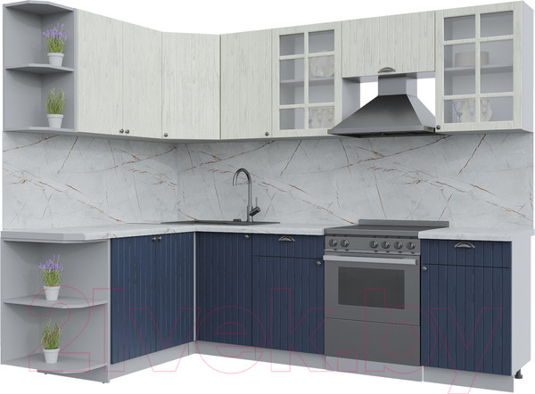 Изображение товара Кухонный гарнитур Интерлиния Берес 1.7x2.6 левая (дуб снежный/дуб королевский/серый каспий)