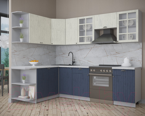 Изображение товара Кухонный гарнитур Интерлиния Берес 1.7x2.6 левая (дуб снежный/дуб королевский/серый каспий)