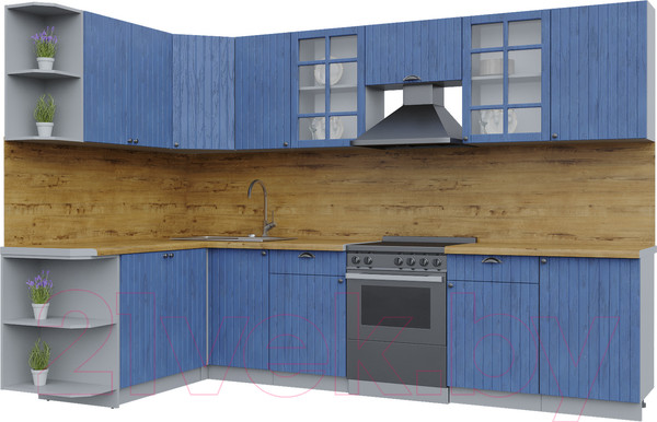 Изображение товара Кухонный гарнитур Интерлиния Берес 1.7x3.1 левая (дуб лазурный/дуб бунратти)