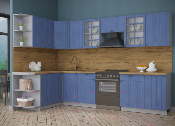 Изображение товара Кухонный гарнитур Интерлиния Берес 1.7x3.1 левая (дуб лазурный/дуб бунратти)