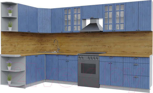 Изображение товара Кухонный гарнитур Интерлиния Берес 1.7x3.4 левая (дуб лазурный/дуб бунратти)