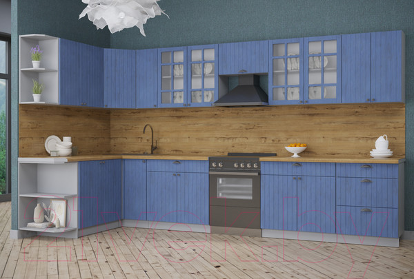 Изображение товара Кухонный гарнитур Интерлиния Берес 1.7x3.7 левая (дуб лазурный/дуб бунратти)