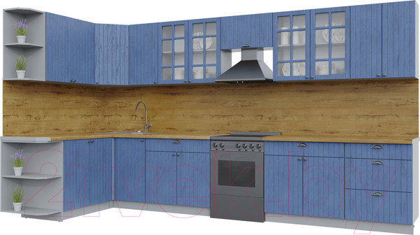 Изображение товара Кухонный гарнитур Интерлиния Берес 1.7x3.8 левая (дуб лазурный/дуб бунратти)