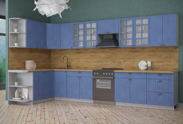 Изображение товара Кухонный гарнитур Интерлиния Берес 1.7x3.8 левая (дуб лазурный/дуб бунратти)