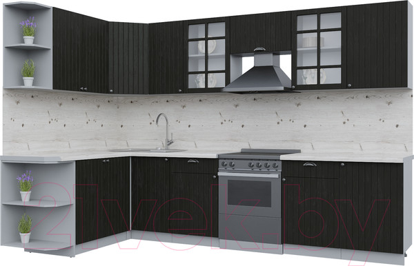 Изображение товара Кухонный гарнитур Интерлиния Берес 1.7x3.1 левая (дуб английский/бискайская сосна)