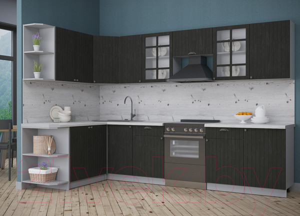 Изображение товара Кухонный гарнитур Интерлиния Берес 1.7x3.1 левая (дуб английский/бискайская сосна)