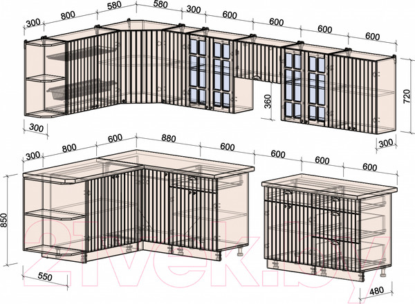 Изображение товара Кухонный гарнитур Интерлиния Берес 1.7x3.3 левая (дуб английский/бискайская сосна)