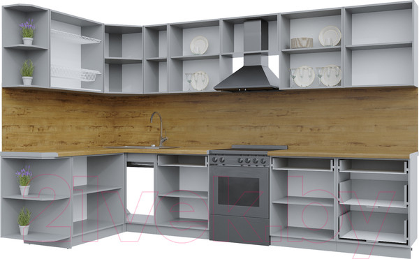 Изображение товара Кухонный гарнитур Интерлиния Берес 1.7x3.3 левая (дуб английский/бискайская сосна)