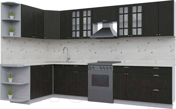 Изображение товара Кухонный гарнитур Интерлиния Берес 1.7x3.3 левая (дуб английский/бискайская сосна)