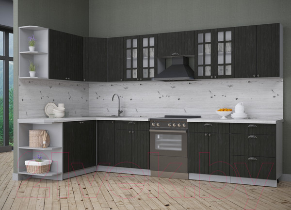 Изображение товара Кухонный гарнитур Интерлиния Берес 1.7x3.3 левая (дуб английский/бискайская сосна)