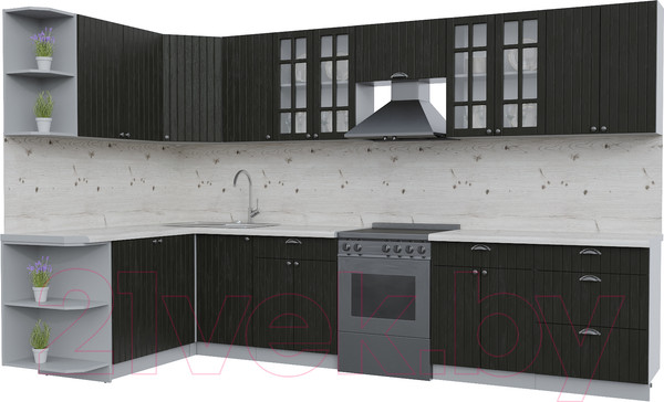 Изображение товара Кухонный гарнитур Интерлиния Берес 1.7x3.4 левая (дуб английский/бискайская сосна)