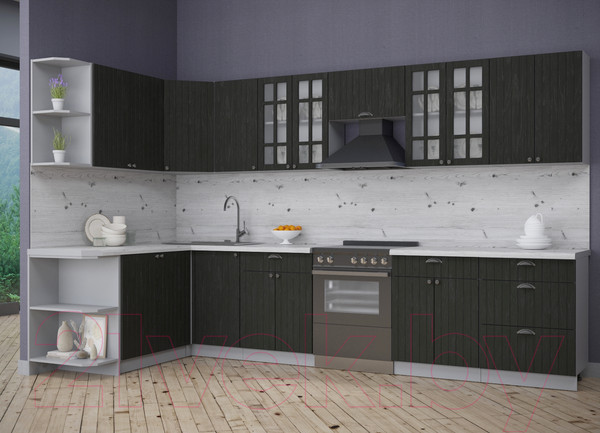 Изображение товара Кухонный гарнитур Интерлиния Берес 1.7x3.4 левая (дуб английский/бискайская сосна)