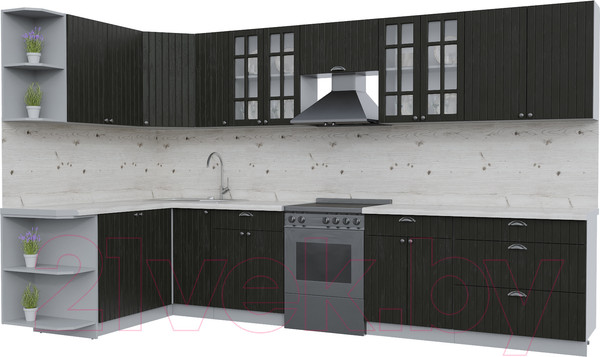 Изображение товара Кухонный гарнитур Интерлиния Берес 1.7x3.5 левая (дуб английский/бискайская сосна)