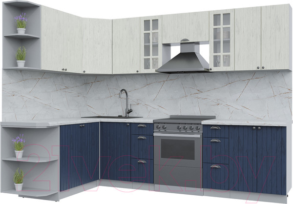 Изображение товара Кухонный гарнитур Интерлиния Берес 1.7x2.8 левая (дуб снежный/дуб королевский/серый каспий)