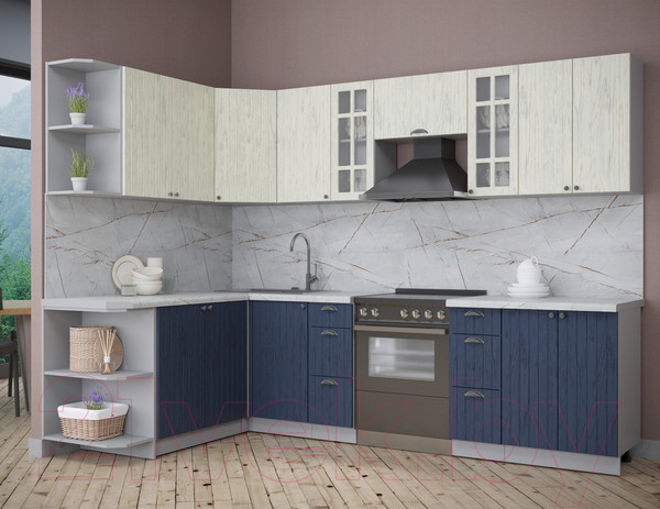 Изображение товара Кухонный гарнитур Интерлиния Берес 1.7x2.8 левая (дуб снежный/дуб королевский/серый каспий)