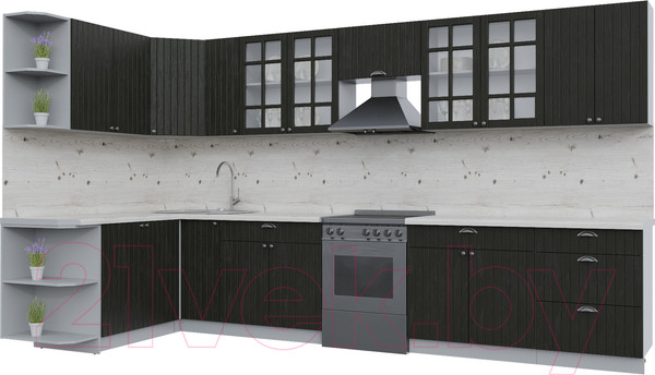 Изображение товара Кухонный гарнитур Интерлиния Берес 1.7x3.7 левая (дуб английский/бискайская сосна)