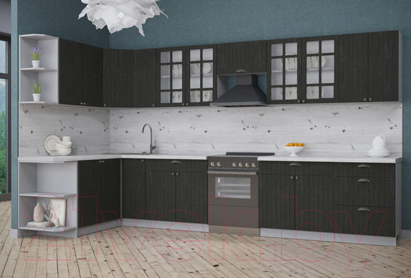 Изображение товара Кухонный гарнитур Интерлиния Берес 1.7x3.7 левая (дуб английский/бискайская сосна)