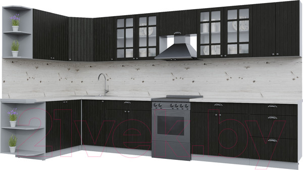 Изображение товара Кухонный гарнитур Интерлиния Берес 1.7x3.8 левая (дуб английский/бискайская сосна)