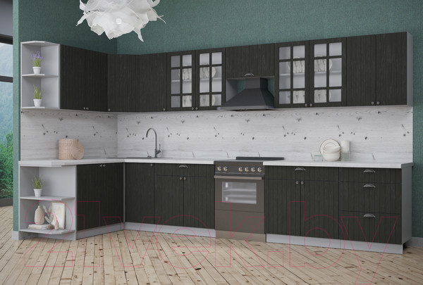 Изображение товара Кухонный гарнитур Интерлиния Берес 1.7x3.8 левая (дуб английский/бискайская сосна)