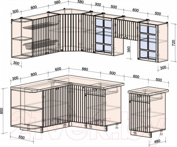 Изображение товара Кухонный гарнитур Интерлиния Берес 1.7x2.5 левая (дуб английский/дуб полярный/кастилло темный)