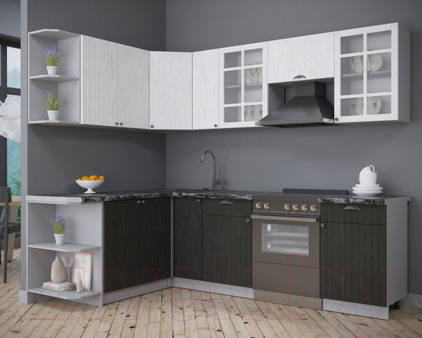 Изображение товара Кухонный гарнитур Интерлиния Берес 1.7x2.5 левая (дуб английский/дуб полярный/кастилло темный)