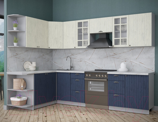 Изображение товара Кухонный гарнитур Интерлиния Берес 1.7x2.9 левая (дуб снежный/дуб королевский/серый каспий)