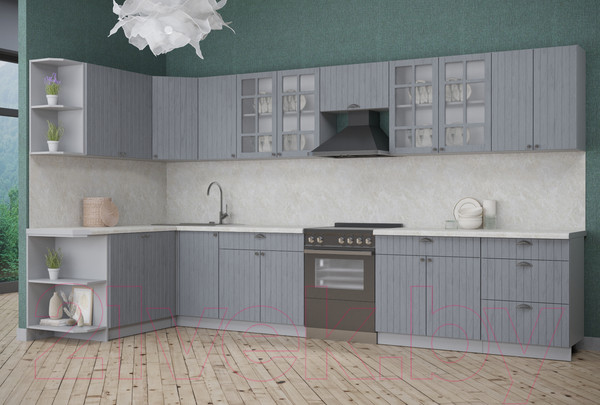 Изображение товара Кухонный гарнитур Интерлиния Берес 1.7x3.8 левая (дуб серый/опал светлый)