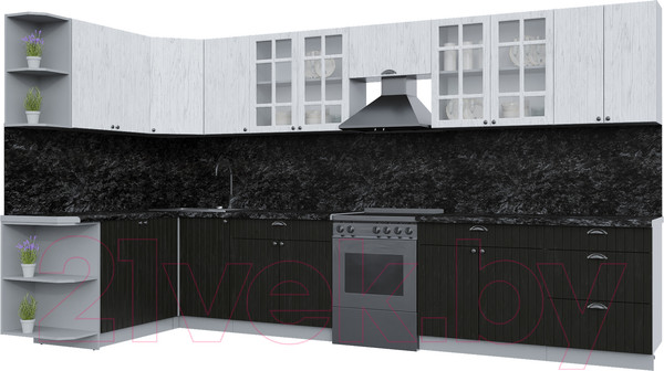 Изображение товара Кухонный гарнитур Интерлиния Берес 1.7x3.8 левая (дуб английский/дуб полярный/кастилло темный)