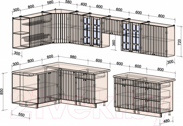 Изображение товара Кухонный гарнитур Интерлиния Берес 1.7x3.6 левая (дуб английский/дуб полярный/кастилло темный)