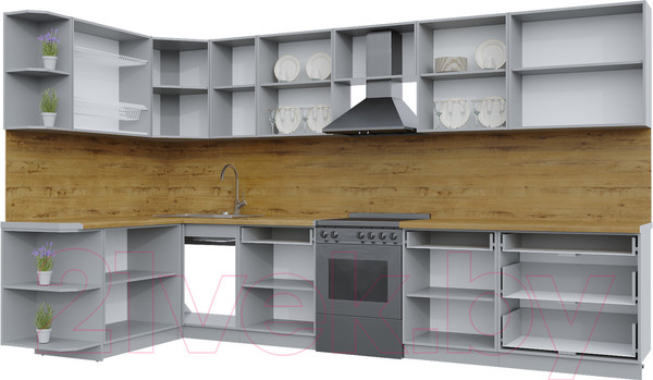 Изображение товара Кухонный гарнитур Интерлиния Берес 1.7x3.6 левая (дуб английский/дуб полярный/кастилло темный)