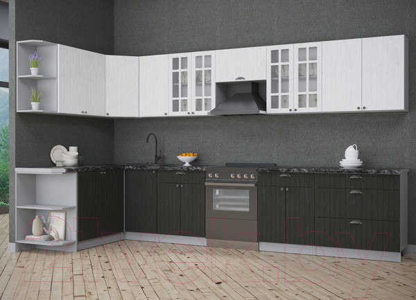 Изображение товара Кухонный гарнитур Интерлиния Берес 1.7x3.6 левая (дуб английский/дуб полярный/кастилло темный)