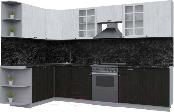 Изображение товара Кухонный гарнитур Интерлиния Берес 1.7x3.1 левая (дуб английский/дуб полярный/кастилло темный)