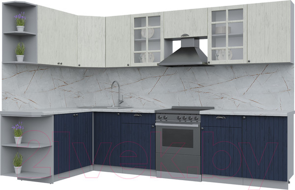 Изображение товара Кухонный гарнитур Интерлиния Берес 1.7x3.1 левая (дуб снежный/дуб королевский/серый каспий)