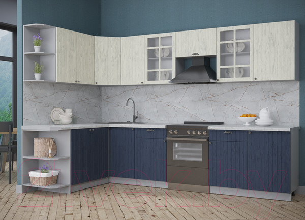 Изображение товара Кухонный гарнитур Интерлиния Берес 1.7x3.1 левая (дуб снежный/дуб королевский/серый каспий)